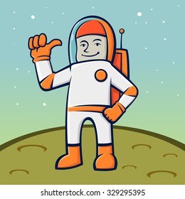 Astronaut smiling and standing on a foreign planet