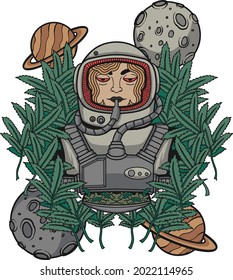 astronaut smoking with moon in space 