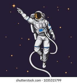 astronaut soaring in space comic style illustration