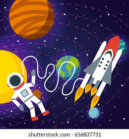 astronaut solar system flat