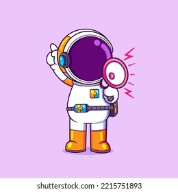 The astronaut is sounding the information with the loudspeaker of illustration
