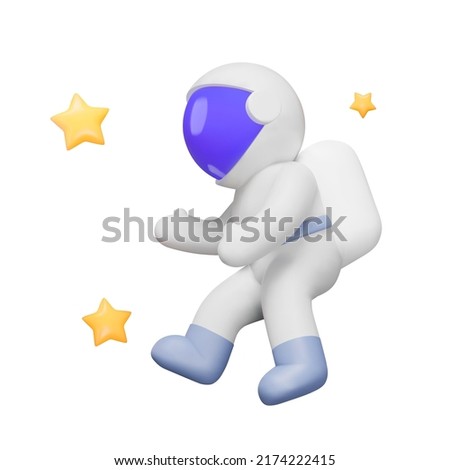 Astronaut in space 3d icon. Human in a spacesuit and the stars. Isolated object on a transparent background