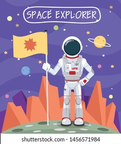 Astronaut in space against the background of stars and planets. Vector illustration.