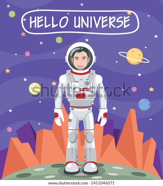 Astronaut in space against the background\
of stars and planets. Vector\
illustration.