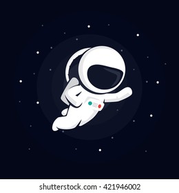 astronaut in space among the stars on a dark background. vector illustration with starry background