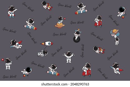 astronaut space arrangement all over design with solid background, motif for printing textile factory