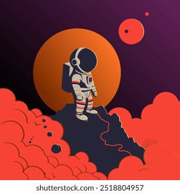 Astronaut in Space Art. Flat Vector Illustration