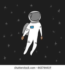 astronaut in space background hand drawn style