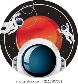 Astronaut in the space badge on white background illustration