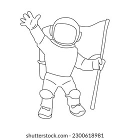 Astronaut in space. Black and white vector illustration for coloring book