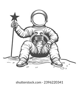 
Astronaut in space black and white vector design