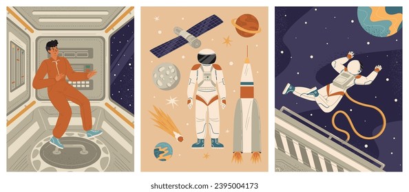 Astronaut in space card template isolated set