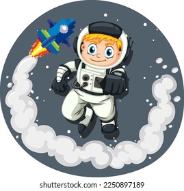 Astronaut in the space in cartoon style illustration
