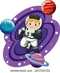 Astronaut in the space in cartoon style illustration