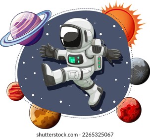 Astronaut in the space in cartoon style illustration