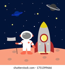 Astronaut Space Cartoon Vector Illustration Kid Stock Vector (Royalty ...