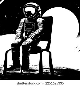 astronaut in space with a chair