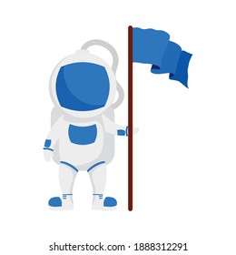 astronaut space character with flag isolated style icon vector illustration design