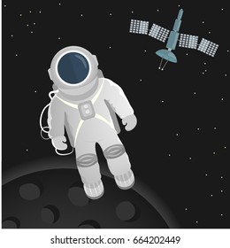 astronaut in space close up on a background of planets and spacecraft