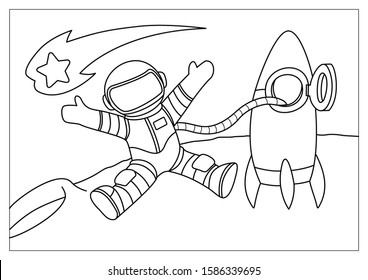 Astronaut In Space Coloring Book - Eps10 Vector Illustration