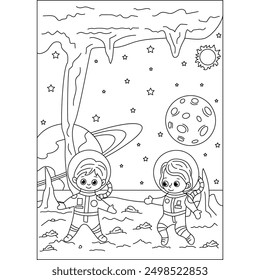 astronaut space coloring book page for kids or grown adults creative coloring mindful relaxation activity