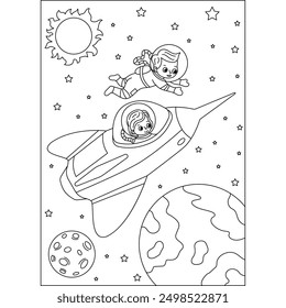 Página del libro para colorear del espacio del astronauta para los niños o los adultos crecidos Colorear creativo Actividad de relajación consciente