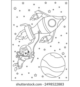 Página del libro para colorear del espacio del astronauta para los niños o los adultos crecidos Colorear creativo Actividad de relajación consciente