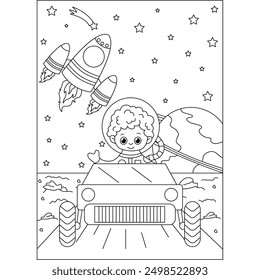 Página del libro para colorear del espacio del astronauta para los niños o los adultos crecidos Colorear creativo Actividad de relajación consciente