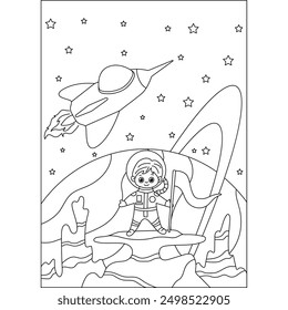 Página del libro para colorear del espacio del astronauta para los niños o los adultos crecidos Colorear creativo Actividad de relajación consciente