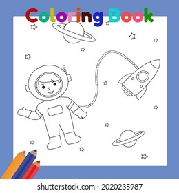 Astronaut in space coloring book. Perfect for children activity