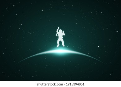 Astronaut in space. Cosmonaut isolated silhouette. Glowing outline