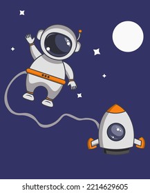 
Astronaut in space. Cute drawing of a man in space.