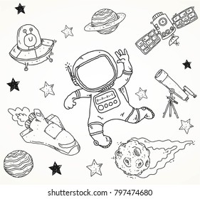 astronaut and space doodle