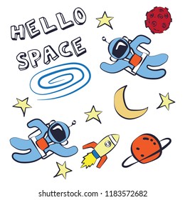 Astronaut space doodle, vector illustration