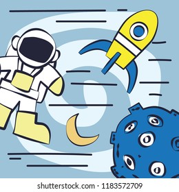 Astronaut space doodle, vector illustration