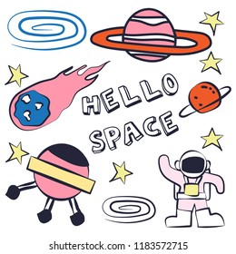 Astronaut space doodle, vector illustration