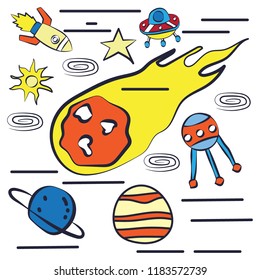 Astronaut space doodle, vector illustration