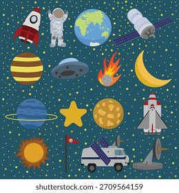 Conjunto de colección de diseño de elemento espacial y astronauta