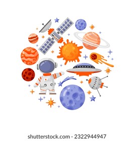 Astronaut and space elments elements. Galaxy for design, posters, backgrounds astronaut and space. Planet, comet, galaxy, alienships.