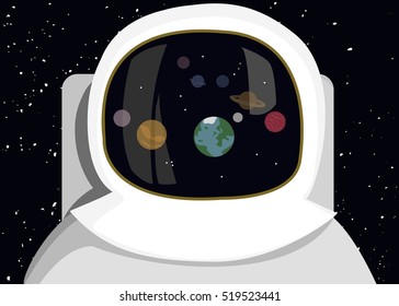 Astronaut in space exploration contemplating Earth's solar system and its planets 