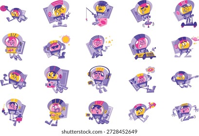 Illustrationen von Astronauten- und Weltraumforschung, Vektorgrafik. Entwurfsvorlage für Illustrationssymbole für Web Mobile UI-Element.