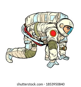 astronaut space Explorer at launch. Pop art retro illustration kitsch vintage 50s 60s style