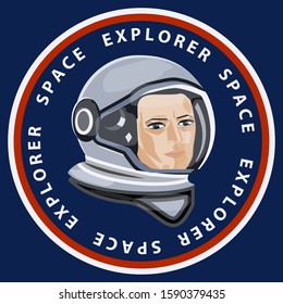 Astronaut - Space Explorer - round icon on a blue background - flat style - art, vector.