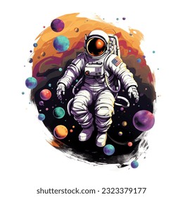 astronaut space galaxy illustration isolated in white background