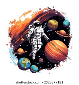 astronaut space galaxy illustration isolated in white background