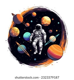 astronaut space galaxy illustration isolated in white background