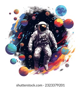 astronaut space galaxy illustration isolated in white background