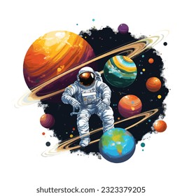 astronaut space galaxy illustration isolated in white background