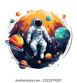 astronaut space galaxy illustration isolated in white background