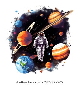 astronaut space galaxy illustration isolated in white background